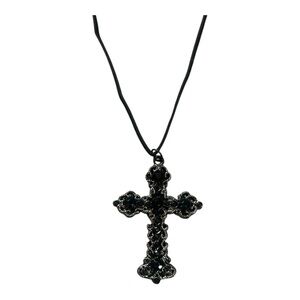 Black Stone Cross Pendant Necklace